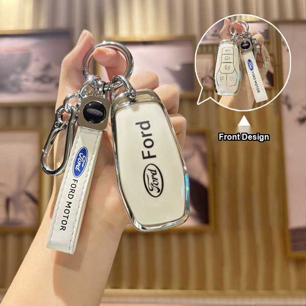 Ford key cover for edge, mondeo, explorer, mustang & taurus, featuring a sleek white design with the iconic ford logo and a m...