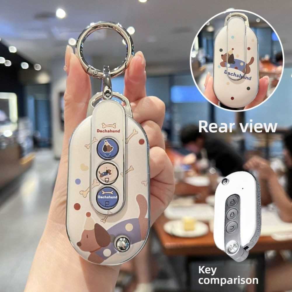 Wuling Hongguang Mini Key Cover - Cute & Stylish | Wholesale & Custom Logo - Style D [Dachshund - Double-sided] Silver Round Ring Buckle