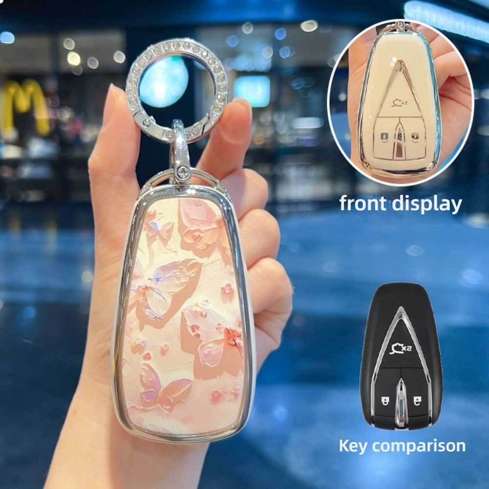 Changan A07 Key Cover - Stylish & Protective | Wholesale & Custom - Style E [Oil Painting Butterfly] Rhinestone Ring Buckle