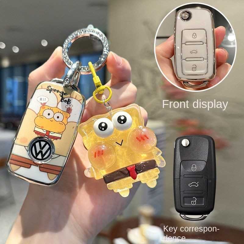 Volkswagen Key Cover - Durable & Stylish | Wholesale & Custom Logo - Style B: SpongeBob SquarePants Matching Keychain