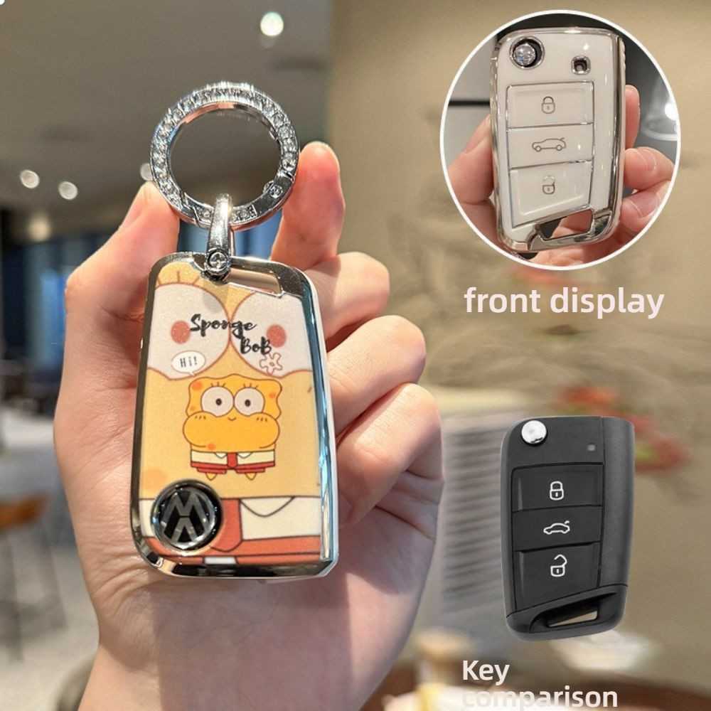 Volkswagen Key Cover - Durable & Stylish | Wholesale & Custom Logo - Style A: SpongeBob SquarePants Rhinestone Ring
