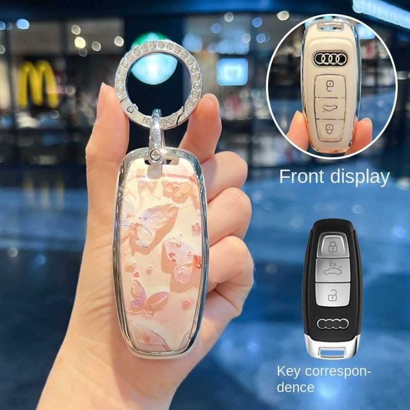 Audi A6L A7 Q5L A3L Key Cover - Durable & Stylish | Wholesale & Custom - Style G [Oil Painting Butterfly] Rhinestone Ring Buckle