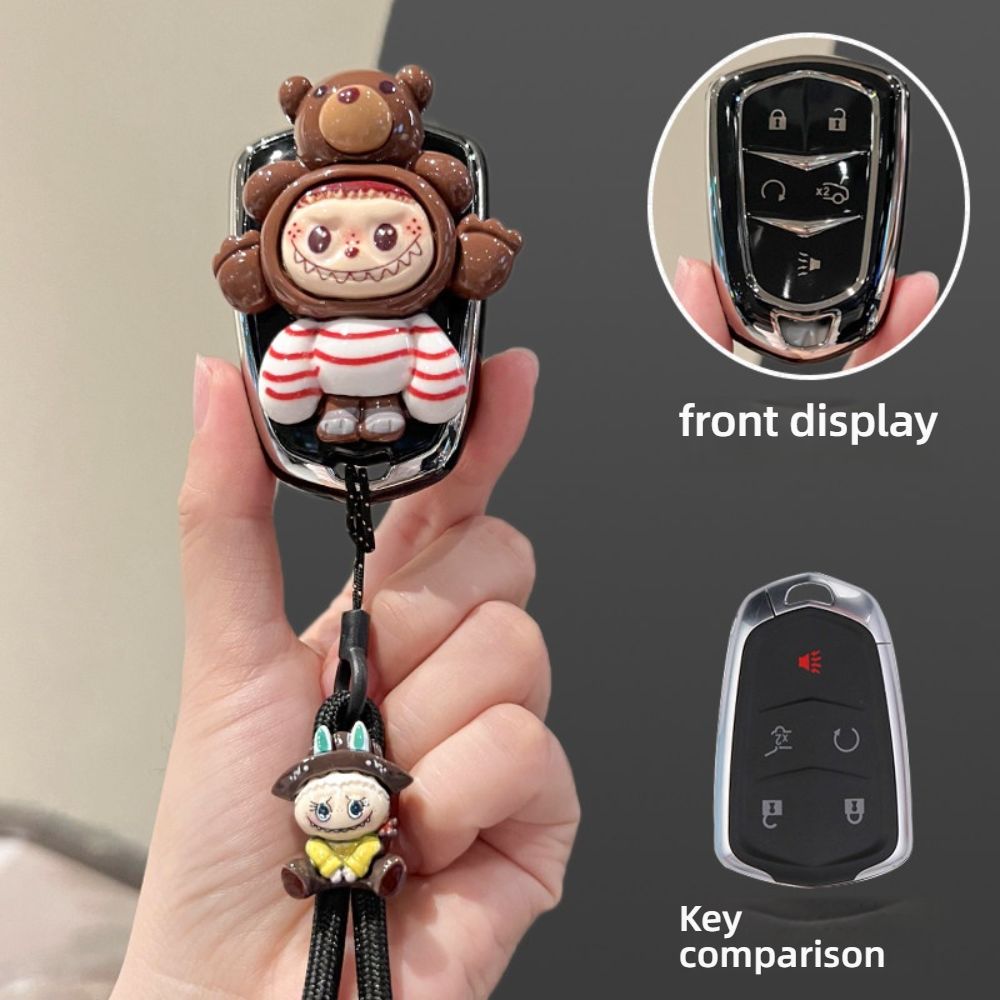 Cadillac CT5 Key Cover - Premium & Stylish | Wholesale & Custom - Style B [Brown Bear Tissue Patch] Tissue Hanging Rope