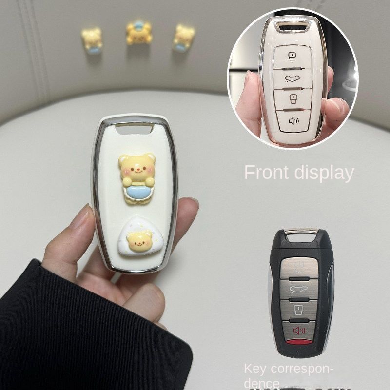 Haval H6 Key Cover - Durable & Stylish | Wholesale & Custom Logo - Style C [Silver (Apron Bear)] Single Shell