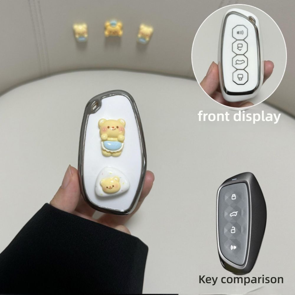 Haval H6 Key Cover - Durable & Stylish | Wholesale & Custom Logo - Style E [Silver (Apron Bear)] Single Shell