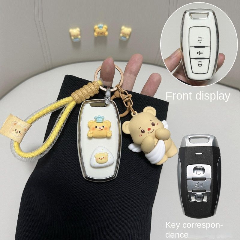Haval H6 Key Cover - Durable & Stylish | Wholesale & Custom Logo - Option B: Silver (Peace Bear) + Angel Bear Pendant