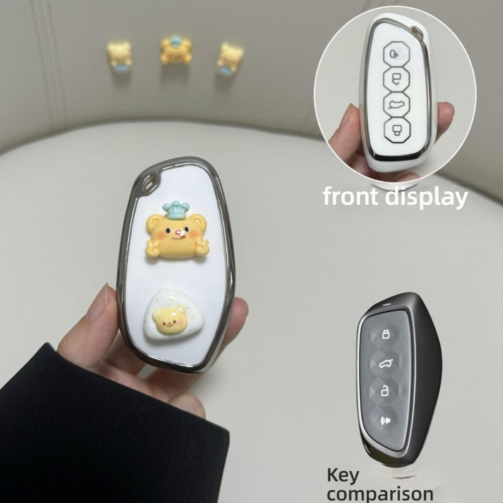 Haval H6 Key Cover - Durable & Stylish | Wholesale & Custom Logo - Style E [Silver (Apron Bear)] + Handbag Bear Charm