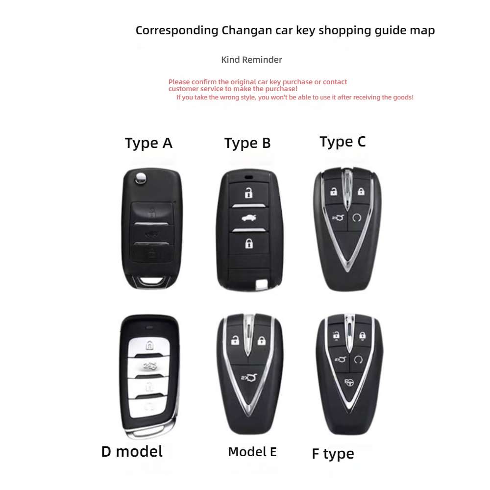Changan car key shell cases in various types (a, b, c, d, e, f) displayed for selection, ensuring compatibility with models l...