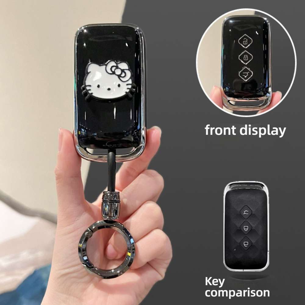 Wuling Starlight S Key Cover - Stylish & Durable | Wholesale & Custom - Style F [Black, Silver and White Cat Sticker] High-end Round Ring Buckle
