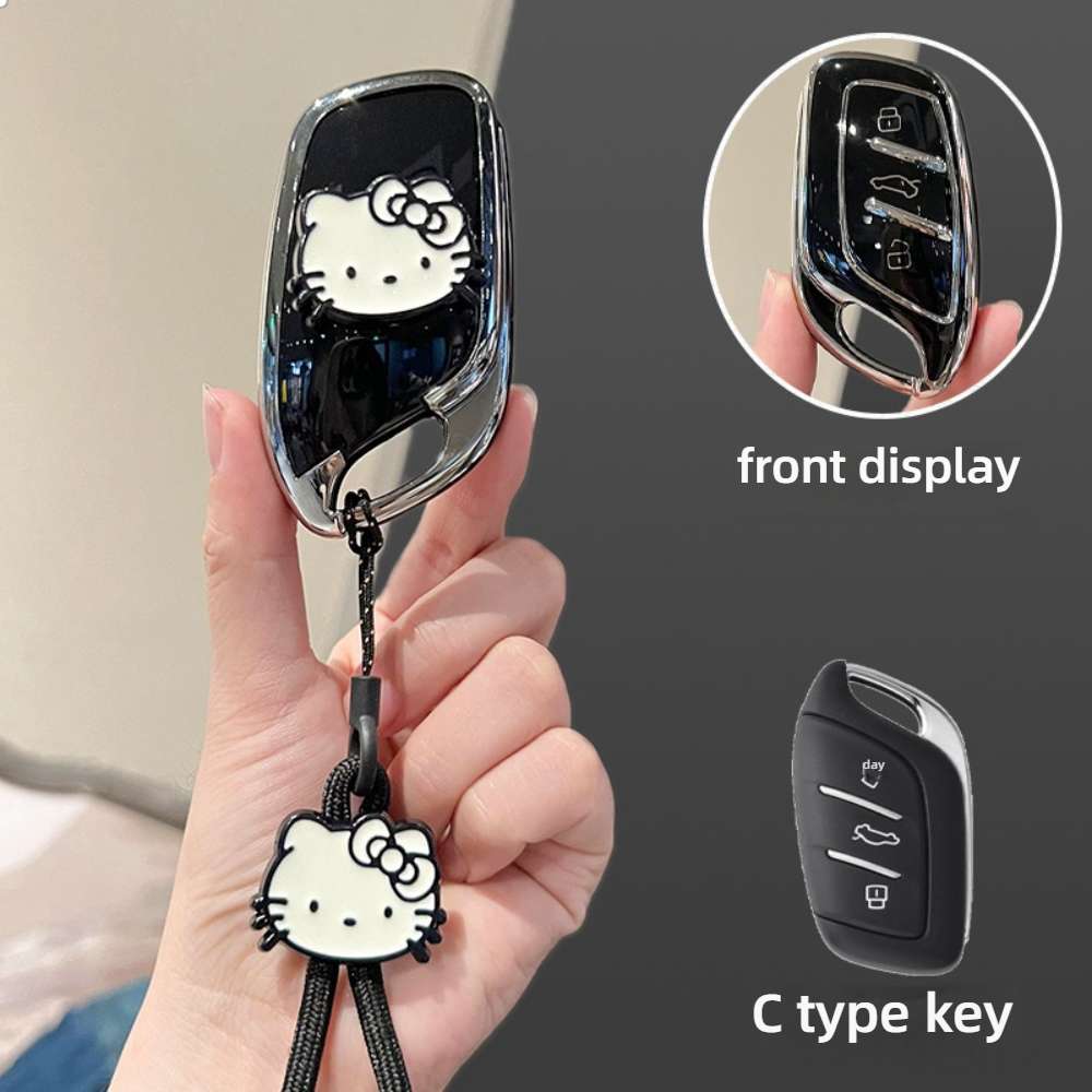 MG6 Key Cover - Durable & Stylish | Wholesale & Custom Logo - Style C [Black, Silver and White Cat Stickers] White Cat Lanyard