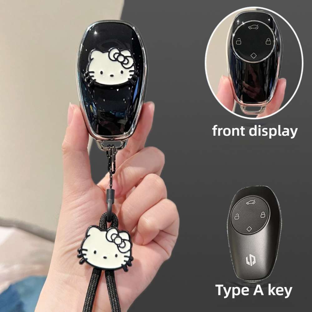 Zero Run C11 Key Cover - Stylish & Durable | Wholesale & Custom Logo - Style A [Black, Silver and White Cat Sticker] White Cat Lanyard