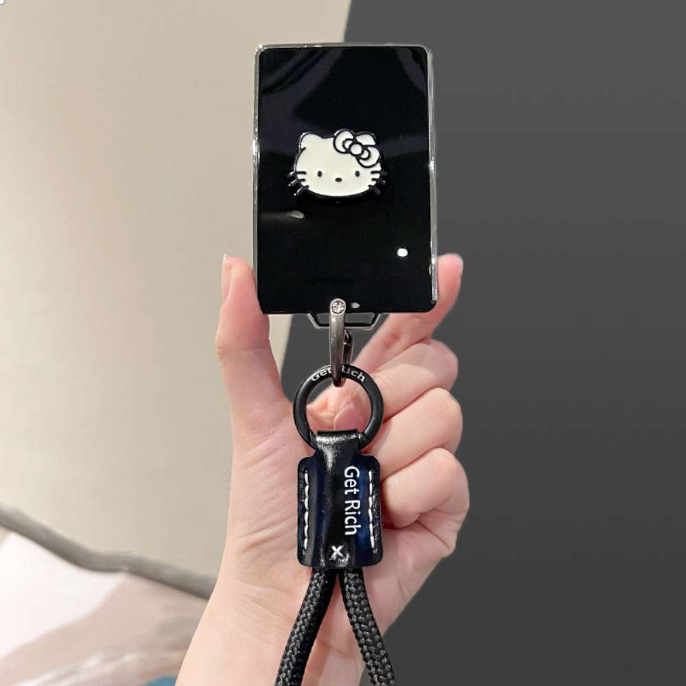 Zero Run C11 Key Cover - Stylish & Durable | Wholesale & Custom Logo - Card Design [Black, Silver, and White Cat Stickers] with Black Letter Braided Rope