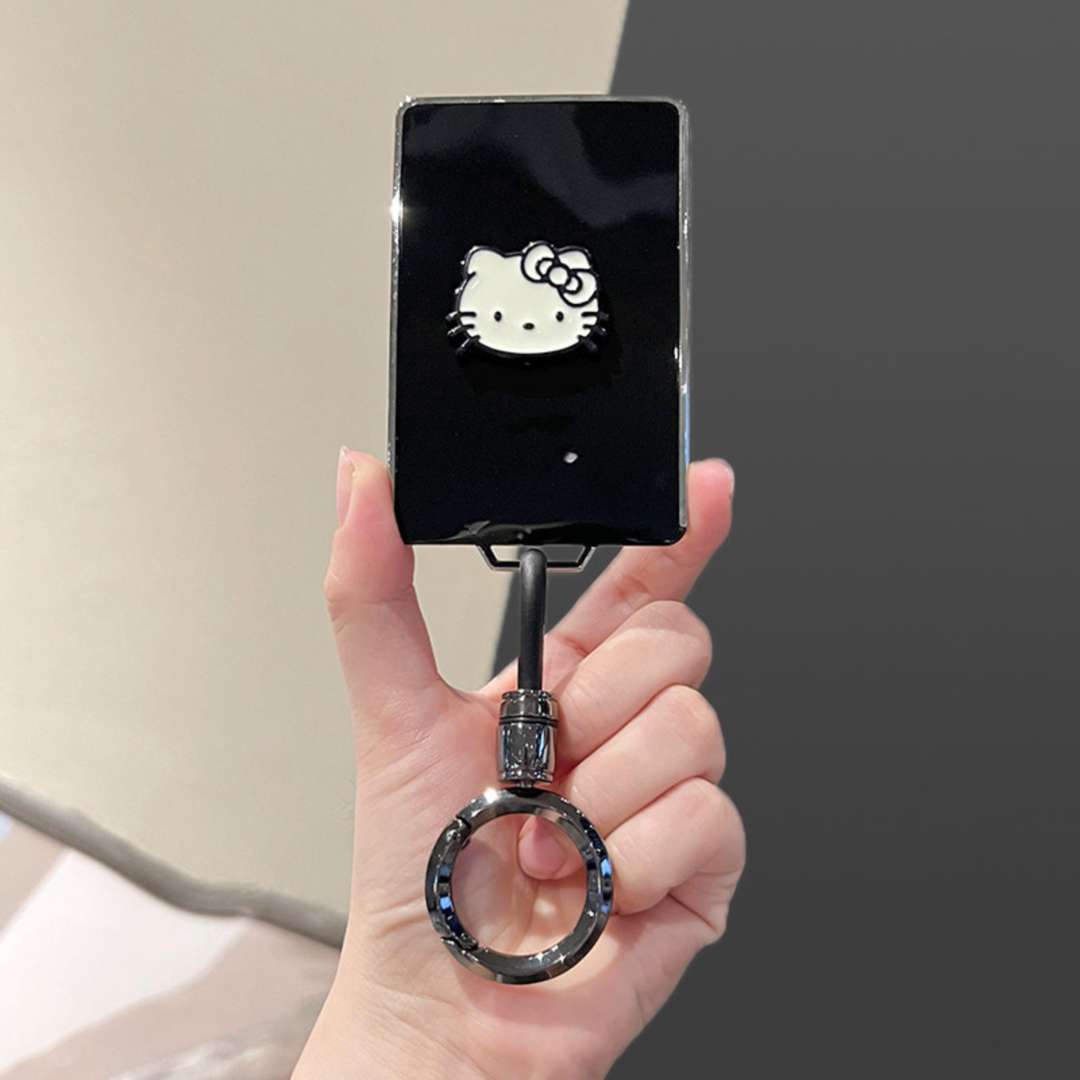 Zero Run C11 Key Cover - Stylish & Durable | Wholesale & Custom Logo - Card style [Black, Silver and White Cat Sticker] High-end round ring buckle