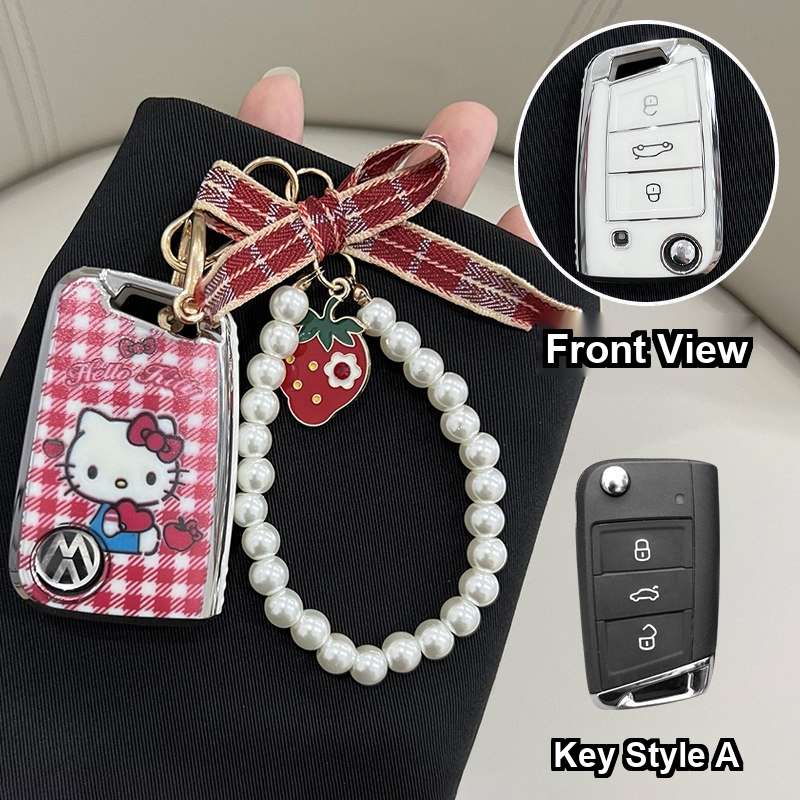 Volkswagen Key Cover - Durable & Stylish | Wholesale & Custom Logo - Style A: Hello Kitty Strawberry Bow Bracelet