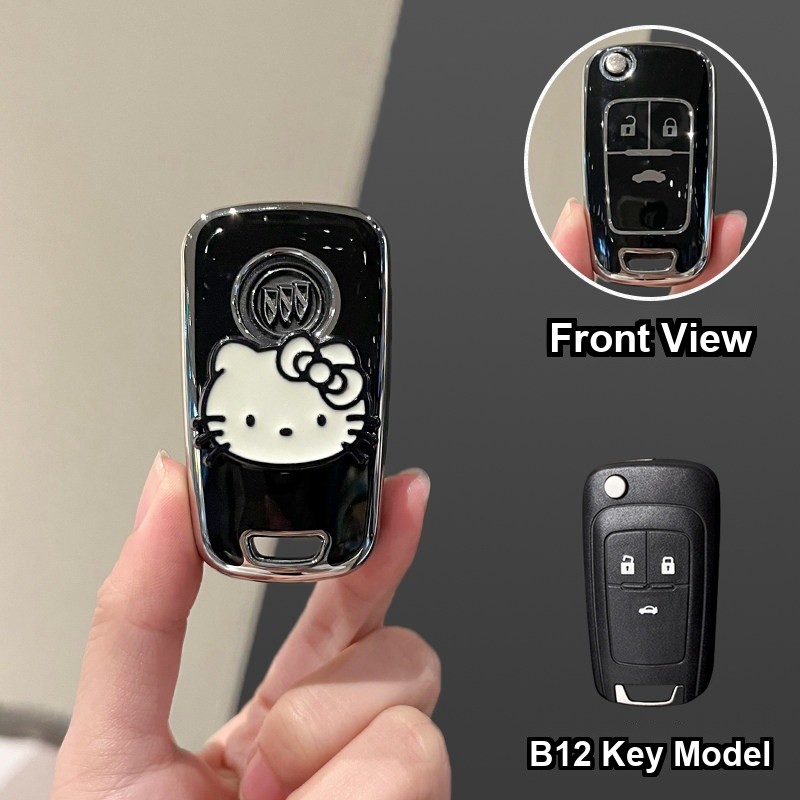 Buick Excelle Key Cover - Stylish & Durable | Wholesale & Custom Logo - B12 [Black, Silver and White Cat Sticker] Single Shell
