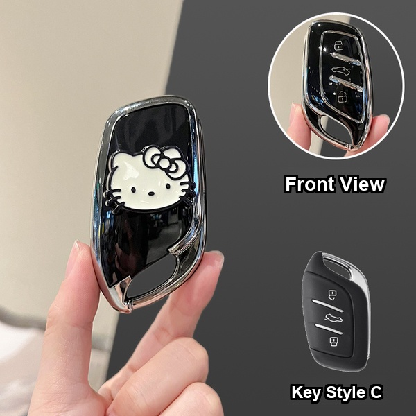 Roewe RX5 Plus Key Cover - Durable & Stylish | Wholesale & Custom - Style C [Black, Silver and White Cat Sticker] Single Shell