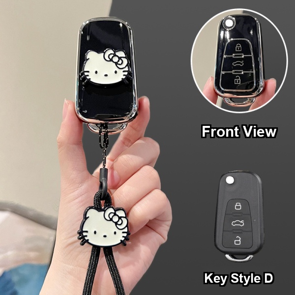 Roewe RX5 Plus Key Cover - Durable & Stylish | Wholesale & Custom - Style D [Black, Silver, and White Cat Stickers] White Cat Lanyard