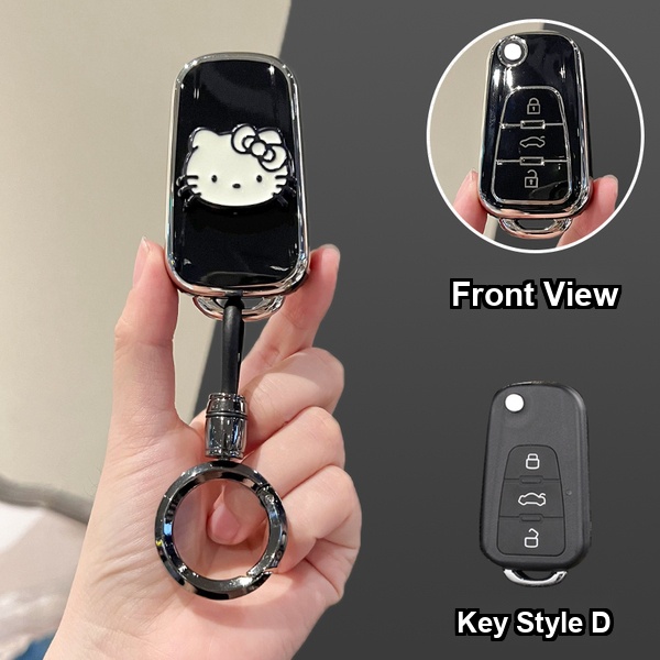 Roewe RX5 Plus Key Cover - Durable & Stylish | Wholesale & Custom - Style D [Black, Silver and White Cat Sticker] High-grade Round Ring Buckle