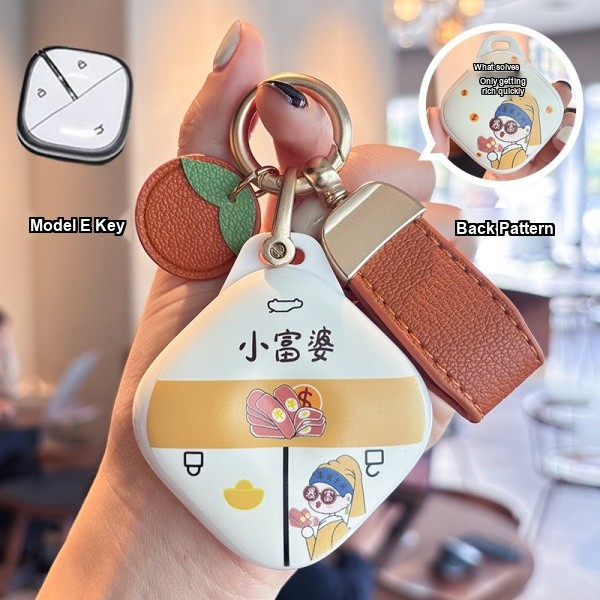 Wuling Hongguang MiniEV Key Cover - Adorable & Durable | Wholesale & Custom Logo - Wuling E-style Little Rich Woman Key Case + Wish Orange Lanyard