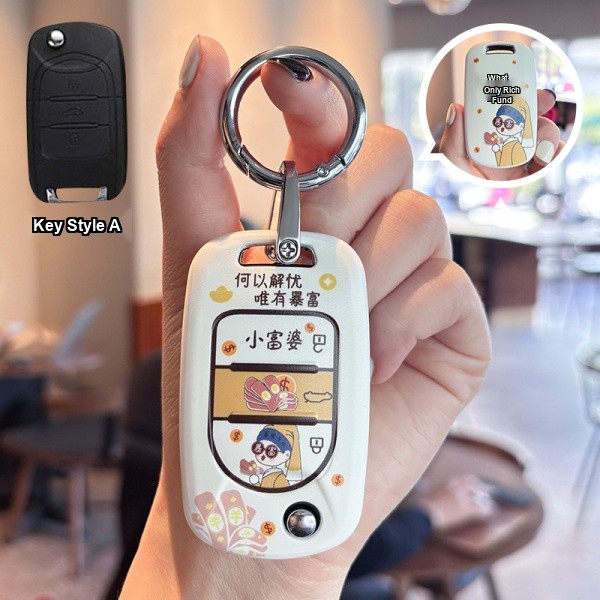 Wuling Hongguang MiniEV Key Cover - Adorable & Durable | Wholesale & Custom Logo - Wuling A-type Little Rich Woman Key Case + Silver Round Buckle