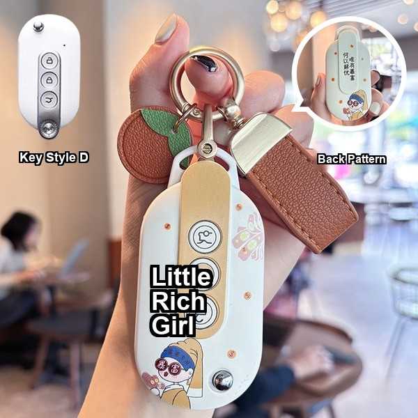 Wuling Hongguang MiniEV Key Cover - Adorable & Durable | Wholesale & Custom Logo - Wuling D-type Little Rich Woman Key Case + Wish Orange Lanyard