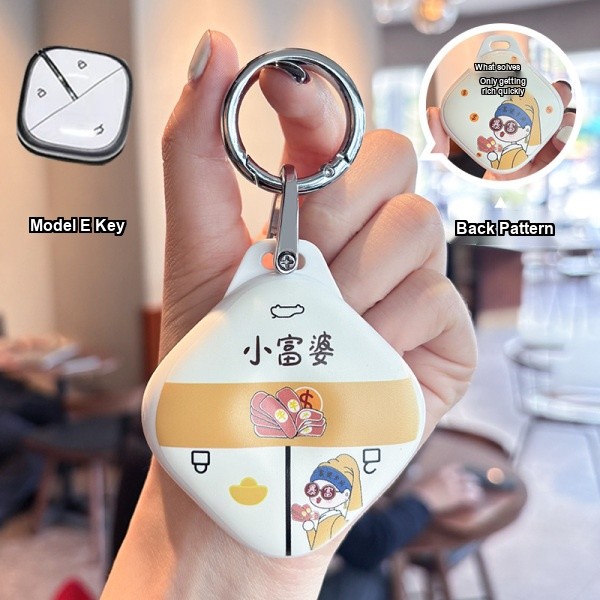 Wuling Hongguang MiniEV Key Cover - Adorable & Durable | Wholesale & Custom Logo - Wuling E-style Little Rich Woman Key Case + Silver Round Buckle