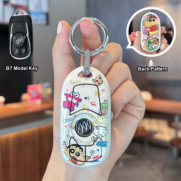 Buick Excelle Key Cover - Cartoon Design | Wholesale & Custom Logo - Buick B7 Crayon Shin-chan Key Case + Silver Round Buckle