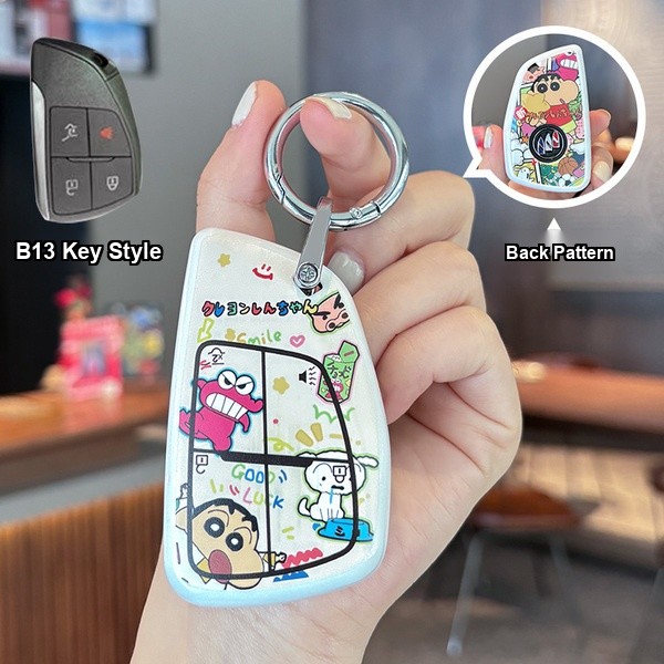 Buick Excelle Key Cover - Cartoon Design | Wholesale & Custom Logo - Buick B13 Crayon Shin-chan Key Case + Silver Round Buckle