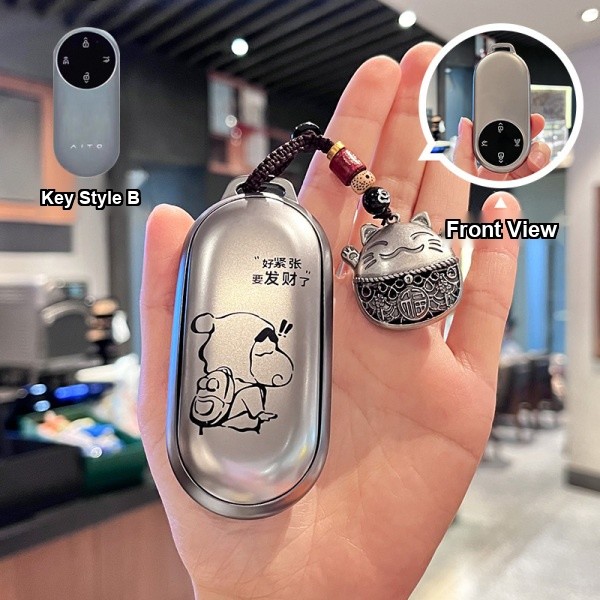 2025 Wanjie M7 Key Cover - Durable & Stylish | Wholesale & Custom - Wenjie Model B, Shin-chan gunmetal single shell + lucky cat