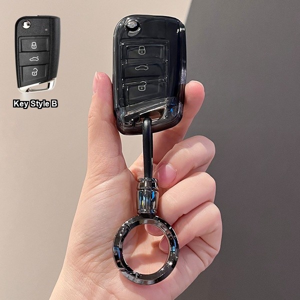 Transparent Key Cover - Durable & Protective | Wholesale & Custom Logo - Volkswagen B-style transparent black with round buckle