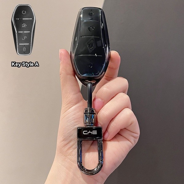 BYD Key Cover - Durable & Stylish | Wholesale & Custom Logo - BYD Model A Transparent Black with Long Buckle and Label