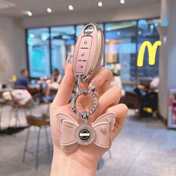 Nissan Key Cover - Durable & Stylish | Wholesale & Custom Logo - 【Style A】Glitter Pink + Rhinestone Bow