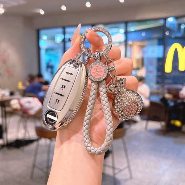 Nissan Key Cover - Durable & Stylish | Wholesale & Custom Logo - 【Style C】Meteorite Gray + Lucky Bag Braided Rope
