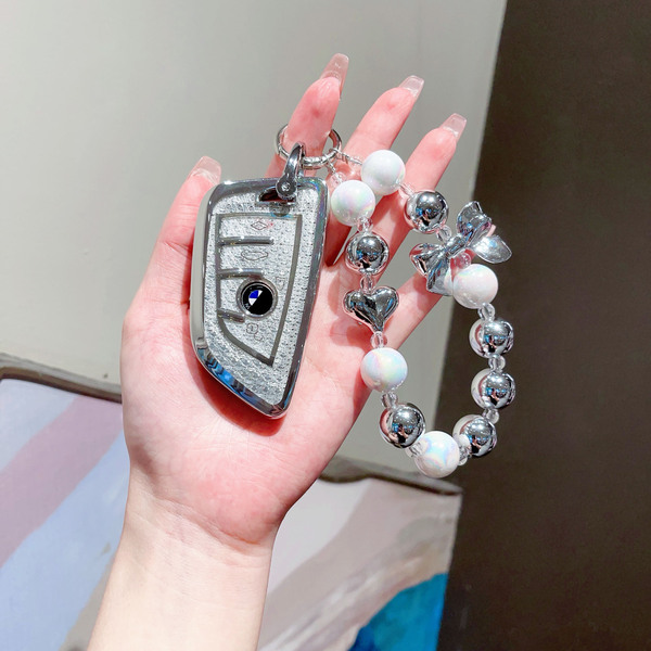 BMW Key Case - Stylish Blade Design | Wholesale & Custom Logo - 【Blade Style A】Crystal White Luxury White Pearl Chain