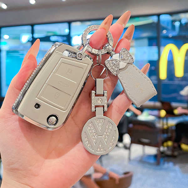 Volkswagen Key Cover - Durable & Stylish | Wholesale & Custom Logo - 【Style B】Meteorite Grey + Mini Butterfly Strap + Double-sided Rhinestone Mark