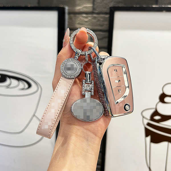 Toyota Foldable Key Case - Durable & Stylish | Wholesale & Custom Logo - Style A: Silver glitter powder + double-sided rhinestone logo + rhinestone-encrusted car emblem cord