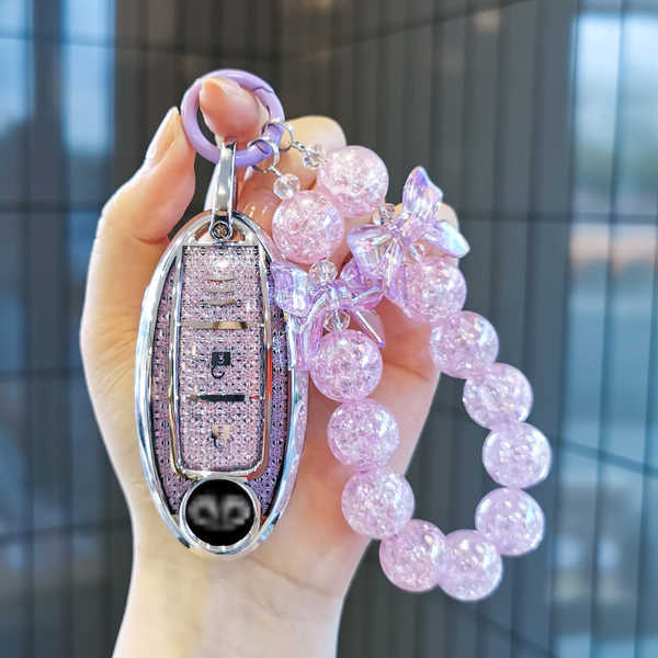 Infiniti Q50L Key Cover - Durable & Stylish | Wholesale & Custom Logo - Intelligent 2-button elegant purple + purple pearl chain (with silver horseshoe clasp)