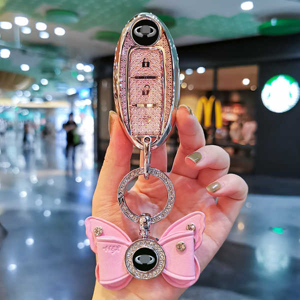 Infiniti Q50L Key Cover - Durable & Stylish | Wholesale & Custom Logo - Style A: Pink diamond color + pink rhinestone bow