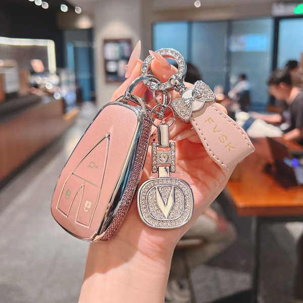CS75plus Key Cover - Universal Fit & Durable | Wholesale & Custom Logo - 【3-button】Mini Butterfly in Flowing Sand Pink with Double-sided Rhinestone Mark