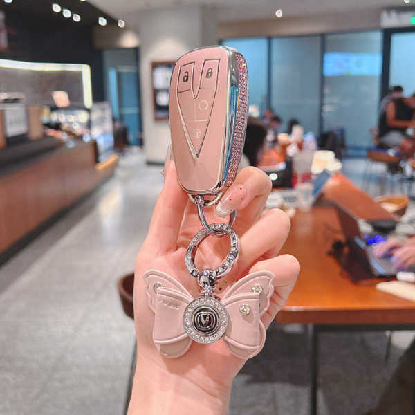 CS75plus Key Cover - Universal Fit & Durable | Wholesale & Custom Logo - 【5-key】Glitter Pink Rhinestone Bow