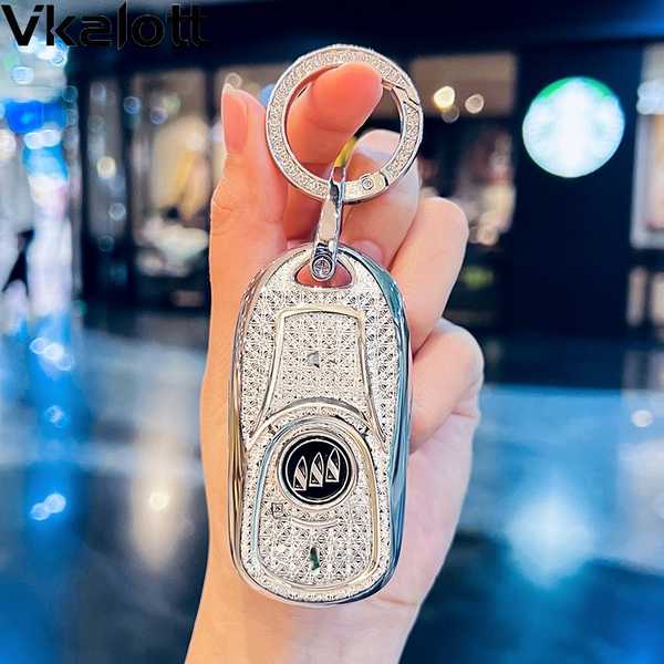 2024 Buick Regal Key Cover - Premium Leather | Wholesale & Custom - Color: D-style four-button [Crystal White] with silver diamond ring