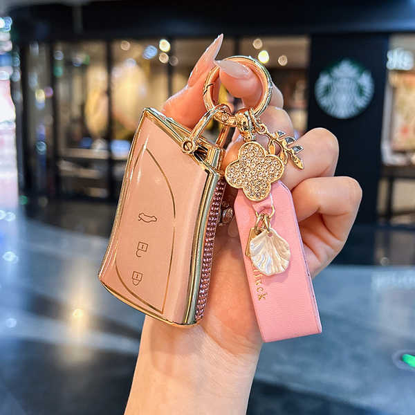 Lexus Key Cover - Stylish & Protective | Wholesale & Custom Logo - Style A: Flowing sand pink + pink four-leaf French ribbon