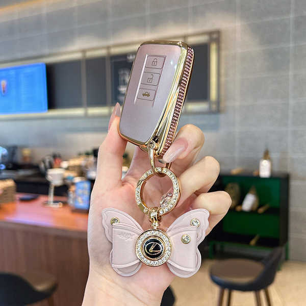 Lexus Key Cover - Stylish & Protective | Wholesale & Custom Logo - Style B: glittery pink + pink rhinestone bow
