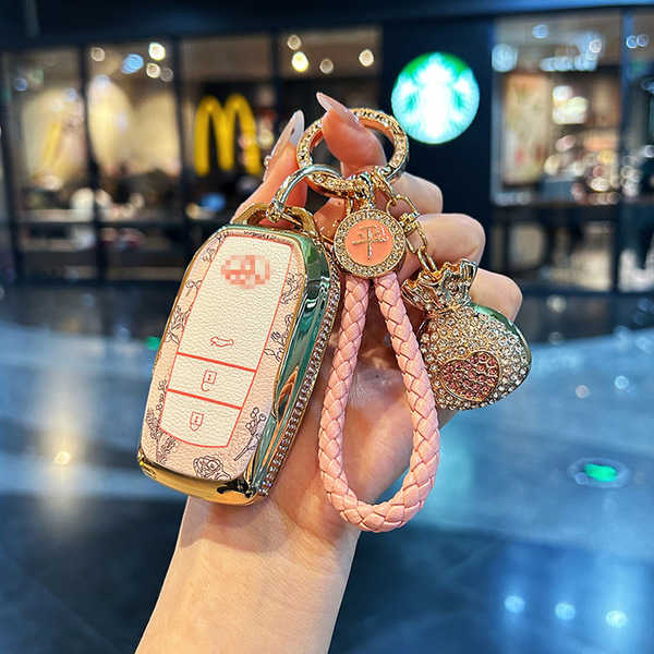 Toyota Camry Key Cover - Durable & Stylish | Wholesale & Custom Logo - Style C: 3-button black rose + lucky bag woven rope