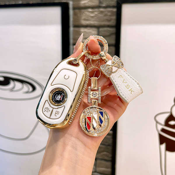 Buick Excelle Key Cover - Durable & Stylish | Wholesale & Custom - 4-key start, ivory white color, double-sided diamond logo, and butterfly mini strap.