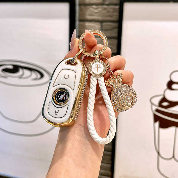 Buick Excelle Key Cover - Durable & Stylish | Wholesale & Custom - 3-key start, ivory white color + lucky bag woven rope