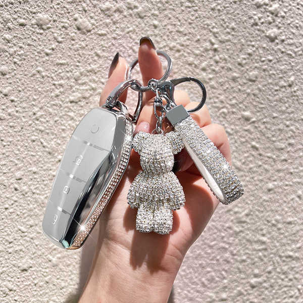 BYD Key Cover - Stylish & Durable | Wholesale & Custom Logo - Style I: Silver-white bear with full diamond embellishment on the side.