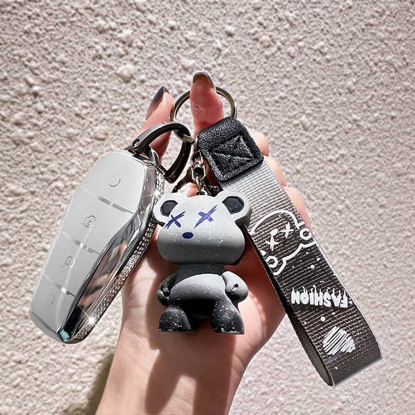 BYD Key Cover - Stylish & Durable | Wholesale & Custom Logo - Style I [Rhinestone-set Side] Silver-gray Chameleon Bear