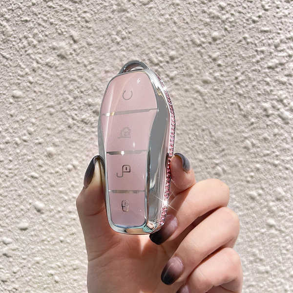 BYD Key Cover - Stylish & Durable | Wholesale & Custom Logo - Style I [Rhinestone-set Side] Silver Pink Single Case