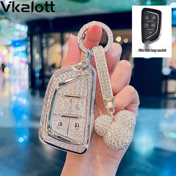 Cadillac Key Cover - Durable & Stylish | Wholesale & Custom Logo - Color: Style C [Crystal White] Silver Diamond Ring White Full Diamond Mickey Mouse